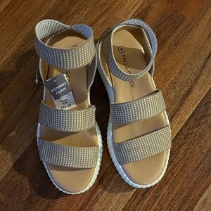 Falls Creek Tan and White Strappy Sandals